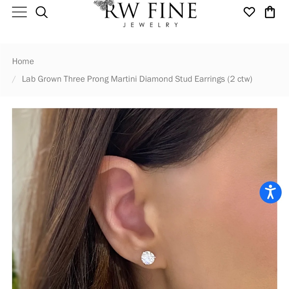 LIKE NEW Lab Grown Three Prong Martini Diamond Stud Earrings (RW Fine Jewelry)
